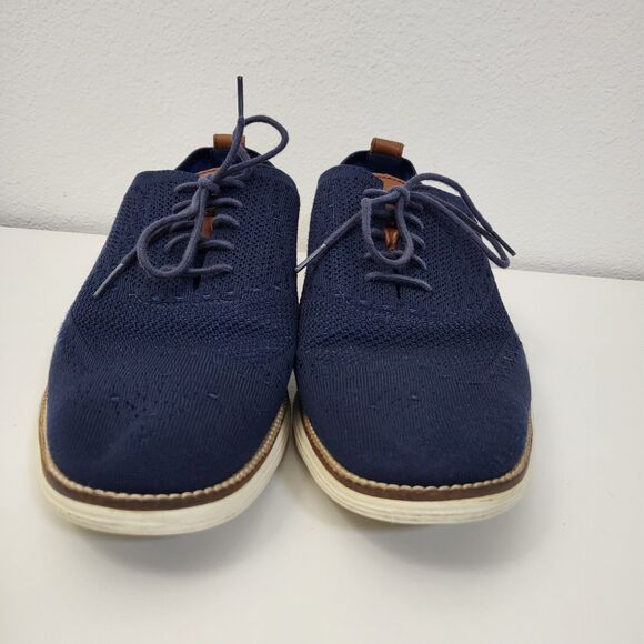 COLE HAAN Grand OS Mens 12 Navy Blue Knit Lace Up Wingtip Oxford Shoes Comfort main image 9